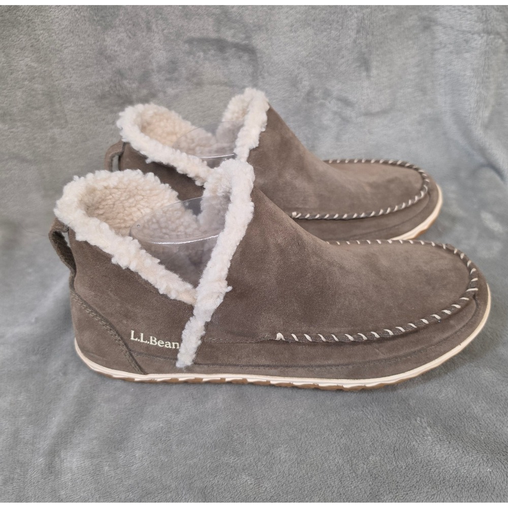 LL Bean Mountain Womens size 10M shoes brown shearling lined booties slippers